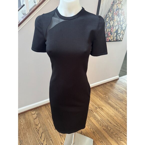 CUSHNIE ET OCHS Sheer Mesh Panel Inset Knit Midi Dress Black Size Small - Picture 3 of 6